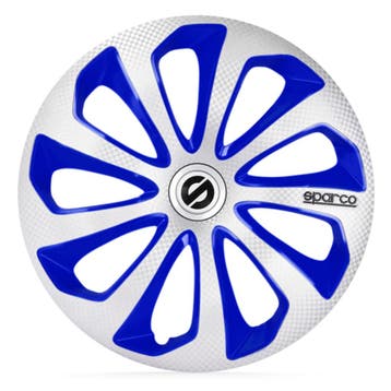 4-Delige Sparco Wieldoppen  Sicilia 15-inch zilver/blauw/car, Auto diversen, Wieldoppen, Verzenden, Nieuw