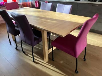 Set van 6 leren eetkamerstoelen - met wieltjes -, Huis en Inrichting, Ophalen of Verzenden, Nieuw, Leer