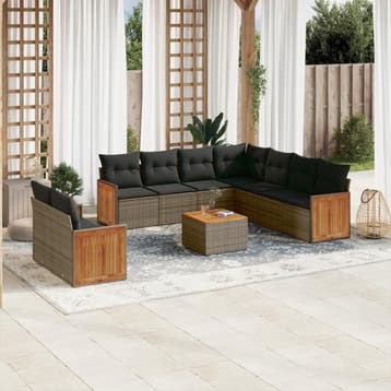 vidaXL 10-delige Loungeset met kussens poly rattan grijs, Verzenden, Nieuw, Loungeset