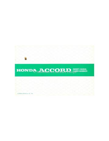 1986 HONDA ACCORD INSTRUCTIEBOEKJE
