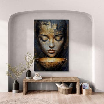 John Joseb Art glasschilderij vrouw grunge stijl goud schaal, 50 – 75, Minder dan 50 cm, Oorspronkelijke maker, Verzenden