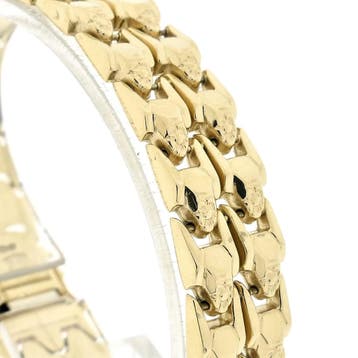 Gouden brede fantasie schakelarmband, Ophalen of Verzenden, Gebruikt, Goud, Goud