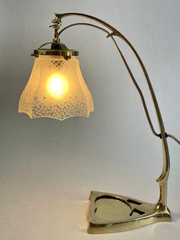Gebogen tafellamp - Gegoten messing - Art Nouveau/ Belle