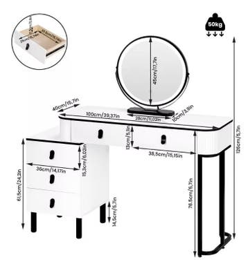 Moderne Kaptafel met LED Spiegel, Kruk en Opbergruimte, Verzenden, Nieuw