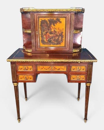 Bonheur du jour - Brons, Messing, Marmer, Gebeiteld hout,