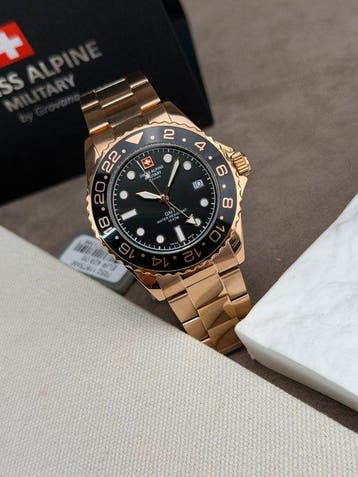 Swiss Alpine Military - GMT diver Gold/Black - Zonder, Nieuw