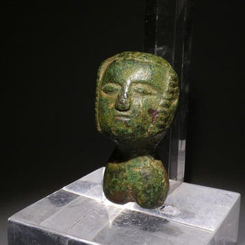 Oud-Romeins Brons Mannelijk borstbeeld. 4,5 cm hoog. 1e–2e, Verzamelen, Mineralen en Fossielen