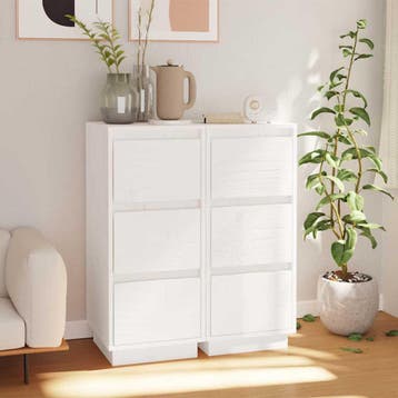 vidaXL Dressoirs 2 st 32x34x75 cm massief grenenhout wit, Verzenden, Nieuw, Grenenhout, Minder dan 50 cm