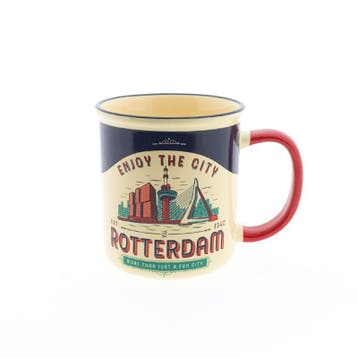 Beker - Mok Vintage Rotterdam blauw Enjoy the City - keramie, Ophalen of Verzenden, Nieuw