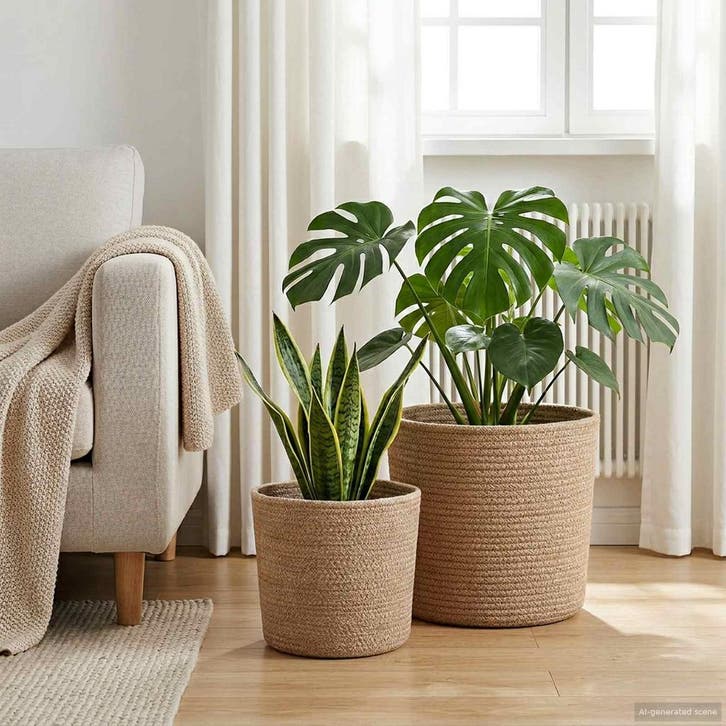 vidaXL Plantenpot Set 2 pcs Naturel Ø 28 x 28 cm 100% Tossa, Tuin en Terras, Bloembakken en Plantenbakken, Nieuw, Minder dan 30 cm