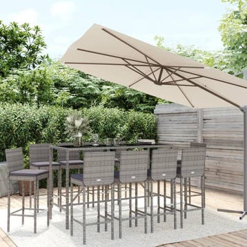 vidaXL 11-delige Tuinbarset met kussens poly rattan grijs, Verzenden, Nieuw, Meer dan 8 zitplaatsen