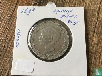 Spanje 5 pesetas 1899, Verzenden, Losse munt, Goud