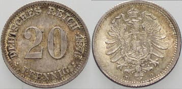 20 Pfennig 1876 D Kleinmunten-kaiserreich Kleiner Adler, Verzenden