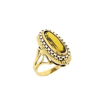 Gouden ring met gele saffier, Gebruikt, Ophalen of Verzenden, Kleiner dan 17, Met edelsteen