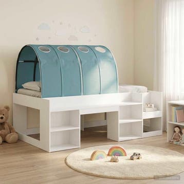 vidaXL Bedframe met tunnel 3 st Wit en Lichtblauw Bewerkt, Verzenden, Nieuw, Wit, Hout