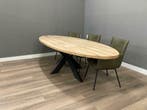 Ovale eiken tafel met metalen spinpoot 300 cm lang, 100 tot 150 cm, Verzenden, Vijf personen of meer, Eikenhout
