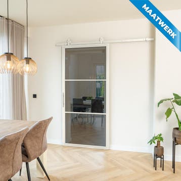 Stalen Schuifdeur - 3 Vlaks - Wit - Maatwerk - Rook glas, Nieuw, Metaal, Inclusief glas