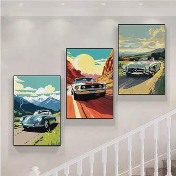 Retro Mustang Muscle Car Canvas Print - Vintage Sportauto Mu, Verzenden, Nieuw