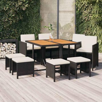 vidaXL 9-delige Tuinset met kussens poly rattan zwart, Verzenden, Nieuw, Tuinset