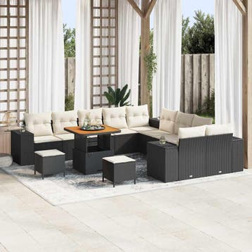 vidaXL Tuin Sofa Set 13 st Zwart en Crème poly rattan, Tuin en Terras, Verzenden, Nieuw, Rotan, 3 zitplaatsen