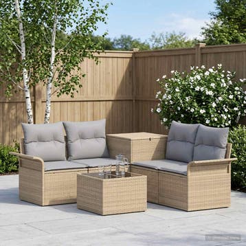 vidaXL Bankstel 6 st 4-Aantal zitplaatsen Beige en Licht, Verzenden, Nieuw, Rotan, 6 zitplaatsen