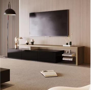 Modern TV-meubel 197 cm – LED Verlichting, Houtlook en Glas, Huis en Inrichting, Kasten | Televisiemeubels, Verzenden, Nieuw