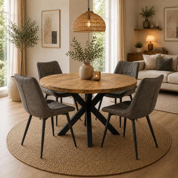 Lars Deal 115cm mango + 4x Houston antraciet, Huis en Inrichting, Stoelen, Ophalen of Verzenden, Nieuw