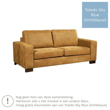 Leren bank Enjoy - 2,5 zits - Toledo Sky Blue (lichtblauw), Nieuw, Ophalen of Verzenden, Rechte bank, Modern