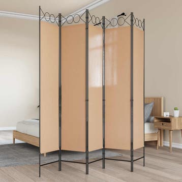 vidaXL 5-Panel Room Divider Beige 200 x 200 cm Stof, Verzenden, Nieuw