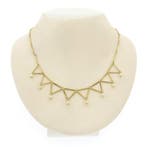Gouden staafjes collier met parels (Ketting), Gebruikt, Overige kleuren, Ophalen of Verzenden, Met edelsteen
