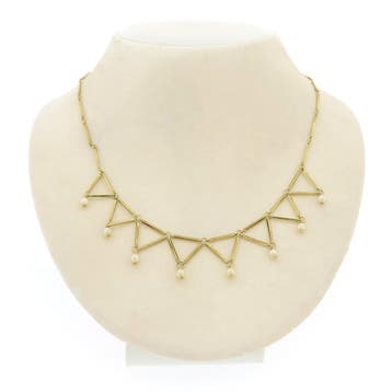 Gouden staafjes collier met parels (Ketting), Gebruikt, Ophalen of Verzenden, Met edelsteen, Goud