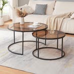 Salontafel set van 2 Kokkola rookglas bruin en zwart [en.cas, Huis en Inrichting, Tafels | Salontafels, Verzenden, Nieuw