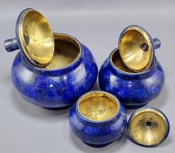 Lapis Lazuli Edelsteen Pots - Hoogte: 123 mm - Breedte: 120