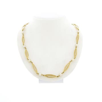 Gouden fantasie ketting met parels, Gebruikt, Ophalen of Verzenden, Met edelsteen, Goud