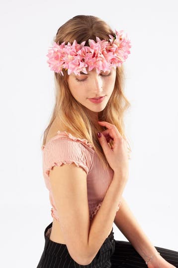 KIMU® Bloemenkrans Haar Dahlia Lichtroze Roze Bloemen Haarba, Kleding | Dames, Carnavalskleding en Feestkleding, Ophalen of Verzenden