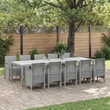 vidaXL Tuin Eetset 11 st Lichtgrijs Poly riet, Verzenden, Nieuw, Meer dan 8 zitplaatsen