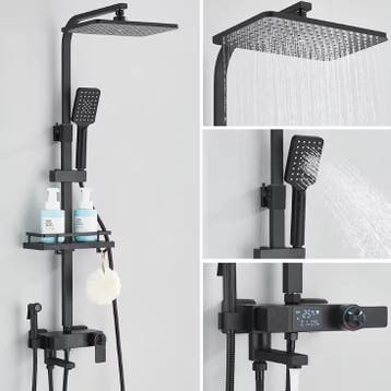 Zwarte Thermostatische Douchekraan met Display en Regendouch, Verzenden, Nieuw