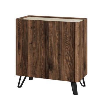 Kast Trorlon 83x80x40 cm Notenoptiek/Travertin [en.casa], Verzenden, Nieuw