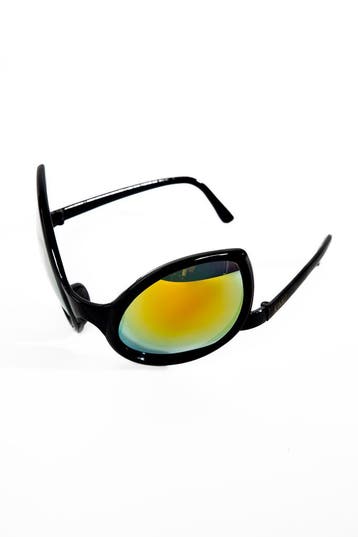 KIMU® Zonnebril Alien Zwart Montuur Gele Spiegelglazen Bril, Ophalen of Verzenden, Nieuw, Feestartikel, Carnaval