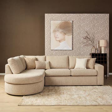 Nieuwe Hoekbank Alma Beige 265x196 cm | Direct Leverbaar + G, Hout, 250 tot 300 cm, Hoekbank, Nieuw