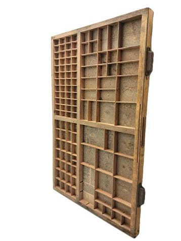 Vitrinekast - Printers tra - Hout - 83x 53 cm