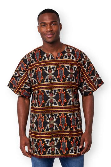 Zwart Rood Toghu Bamenda Cameroon Dashiki Shirt / Dashiki Ju, Ophalen of Verzenden, Nieuw