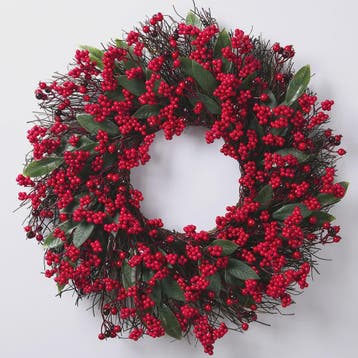 Handgemaakte Kerstkrans met Cipres, Rode Bessen & Denneappel, Verzenden, Nieuw