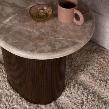 Bijzettafel Noel Bruin Marmer 60 cm | Starfurn, Ophalen of Verzenden, Nieuw