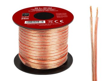 HQ luidsprekerkabel 2 x 1.00 mm transparant/rood op rol 25 m, Ophalen of Verzenden, Nieuw, Speaker of Versterker