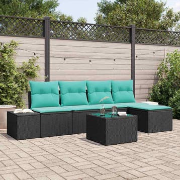 vidaXL Tuin Sofa Set 6 st Zwart poly rattan, Verzenden, Nieuw, Rotan, 6 zitplaatsen