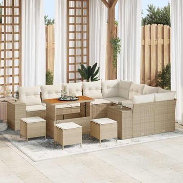 vidaXL Tuin Sofa Set 13 st 9-Aantal zitplaatsen Beige en, Verzenden, Nieuw, 3 zitplaatsen