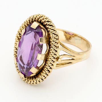 Ring - 18 karaat Geel goud Amethist, Sieraden, Tassen en Uiterlijk, Ringen, Nieuw