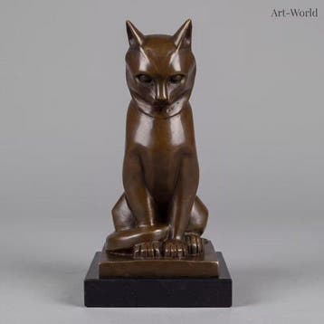 Beeld, Prachtig bronzen sculptuur van een kat (Zonder, Antiek en Kunst