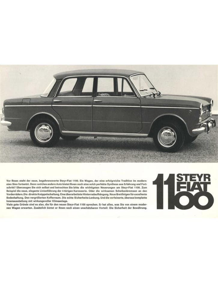 1962 STEYR FIAT 1100 LEAFLET DUITS, Boeken, Auto's | Folders en Tijdschriften